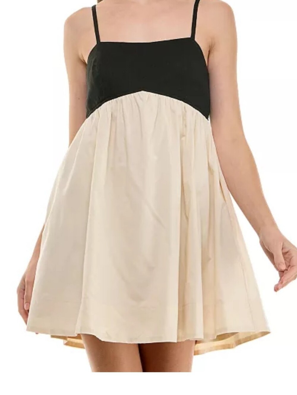 Row A Black Cream A-Line Midi Dress Halter Tie Back Cotton Linen Summer Dress M